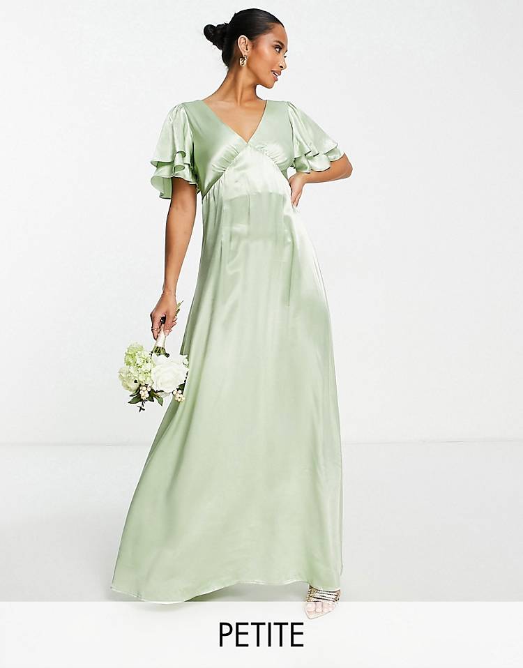 Topshop Petite vera blend bridesmaid heart cut out back midi dress in sage - LGREEN